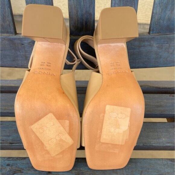 Vince Niara Tan Leather Slingback Block Heel Square Open Toe Sandal Women 9.5M - Picture 11 of 11